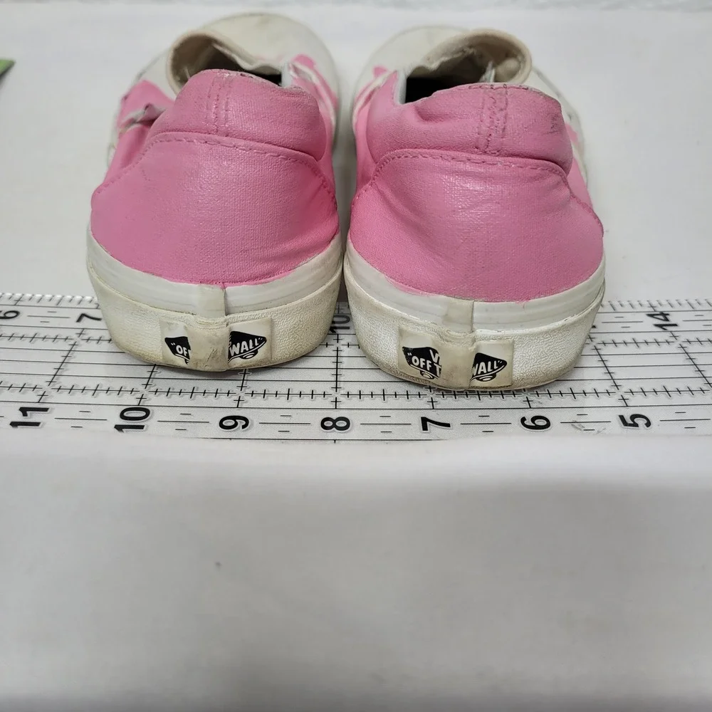 Vans Classic Slip On Custom Pink Drip White Canvas Skate Shoes Womens‎ 8.5 Men 7